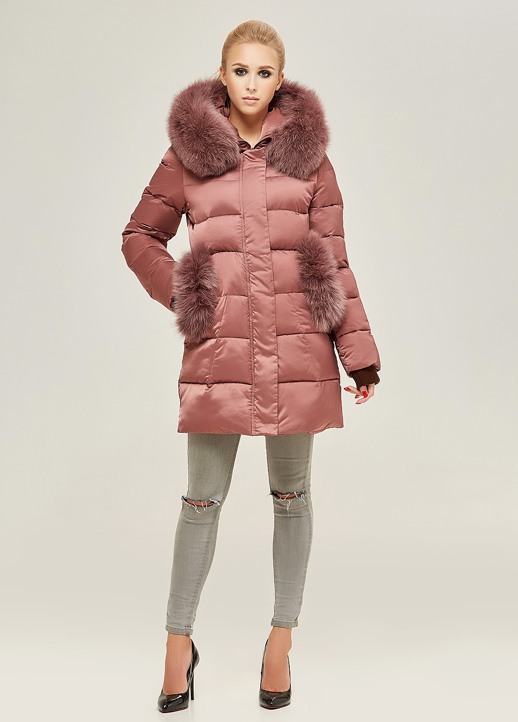 Рожева зимня куртка (хутро песця) MN