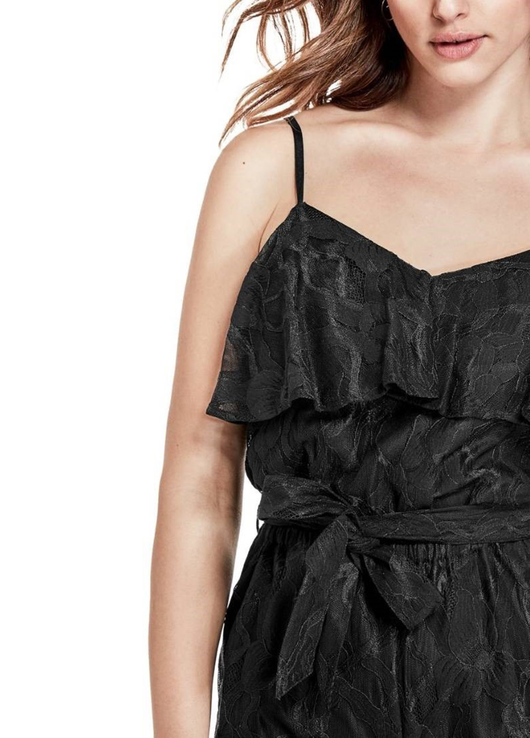 Комбінезон Guess комбінезон-шорти однотонний чорний вечірній, коктейльний нейлон