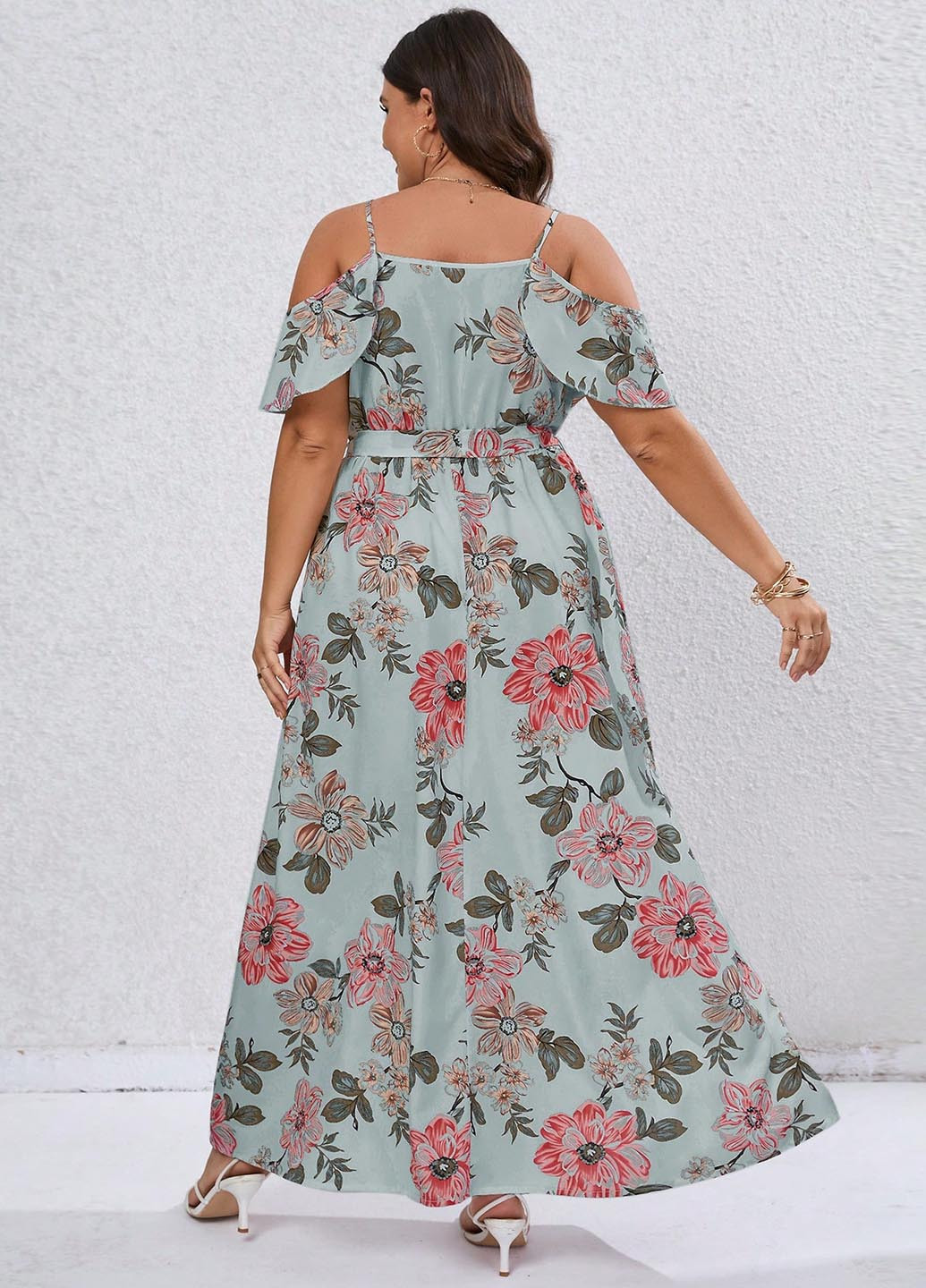 Комбінована кежуал сукня на запах, з відкритими плечима SHEIN з квітковим принтом