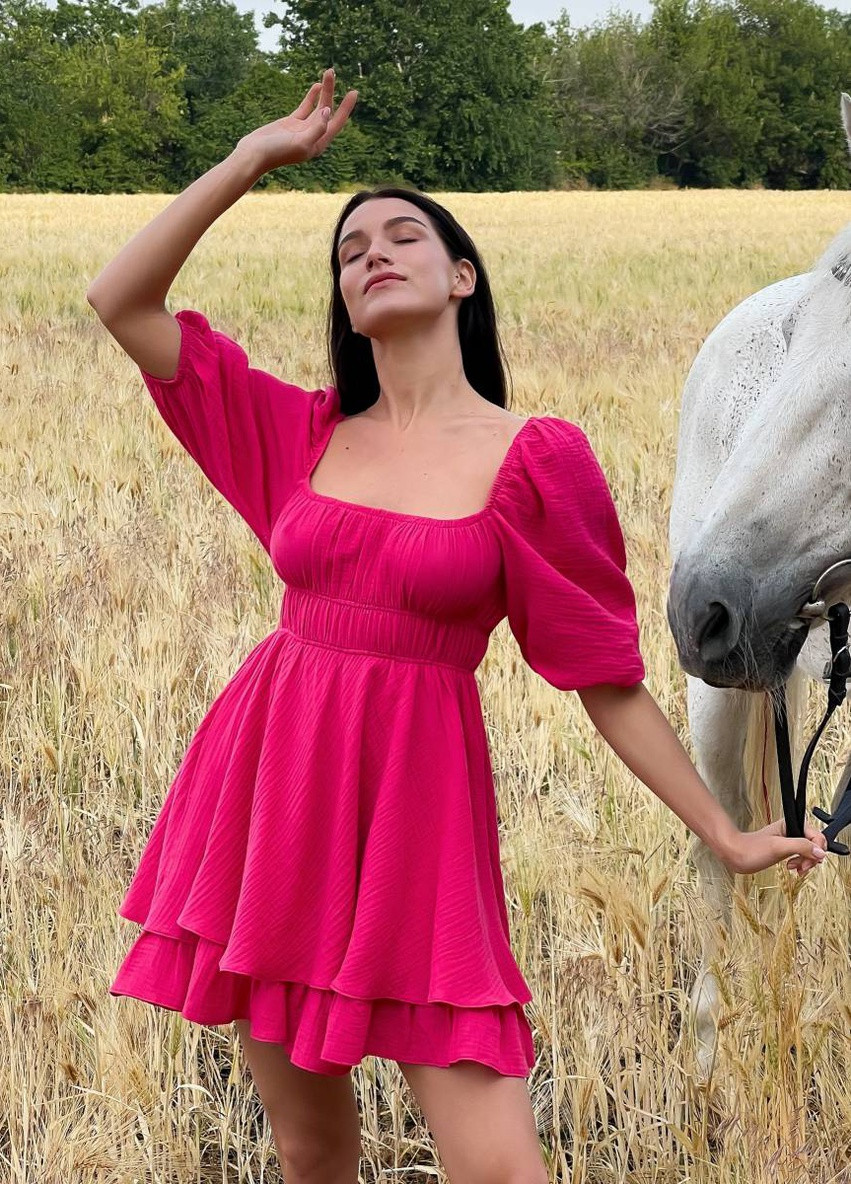 Рожева кежуал сукня з воланами romashka Ромашка однотонна