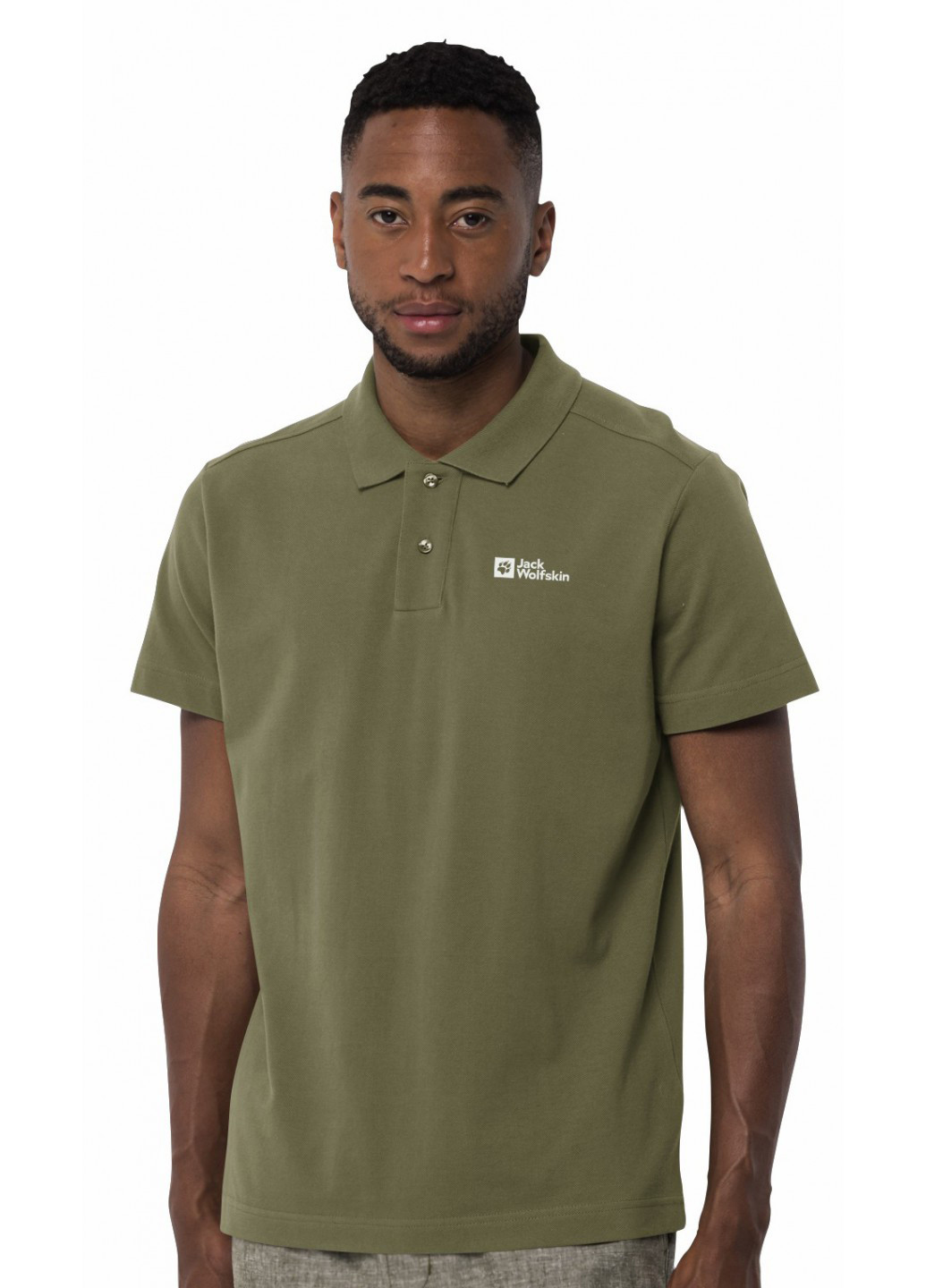 Оливковая (хаки) футболка-поло для мужчин Jack Wolfskin с логотипом