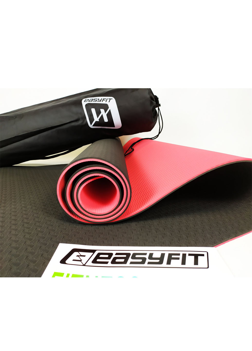 Килимок для йоги TPE + TC ECO-Friendly 6 мм чорний з червоним (мат-каремат спортивний, йогамат для фітнесу, пілатесу) EasyFit (237596270)
