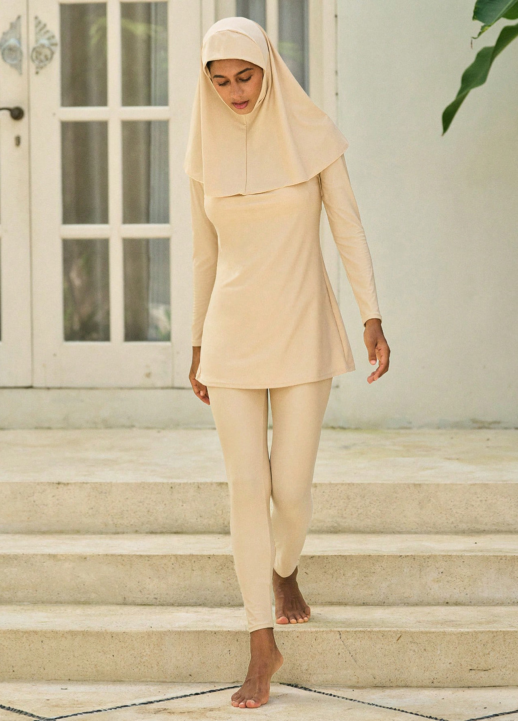 Бежевый летний купальник буркини SHEIN