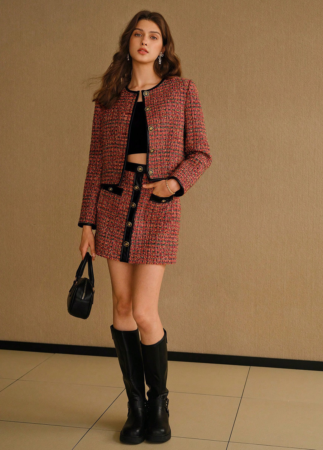 Разноцветная кэжуал в клетку юбка SHEIN а-силуэта (трапеция)