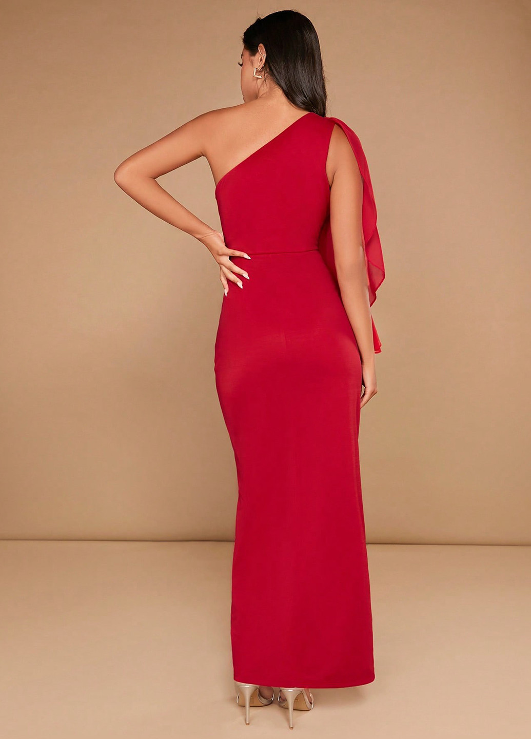 Бордова вечірня сукня на одне плече SHEIN однотонна