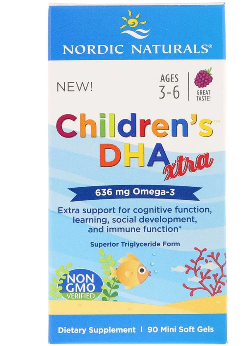 Рыбий Жир (ДГК) Для Детей (3-6 лет), 636 мг, Ягодный вкус, Children's DHA Xtra,, 90 Мини капсул Nordic Naturals (228291925)