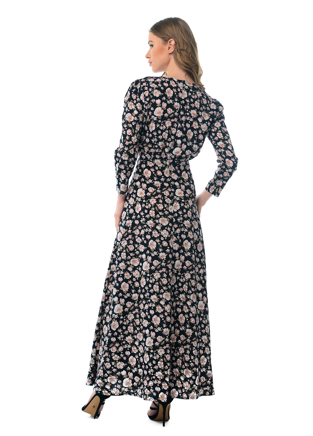 Черное кэжуал платье на запах GENEVIE с цветочным принтом