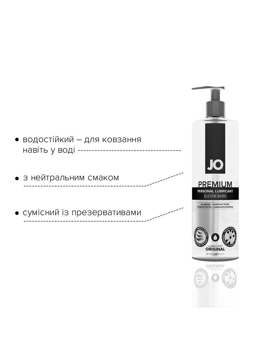 Лубрикант на силиконовой основе PREMIUM - ORIGINAL (480 мл) без консервантов и отдушек System JO (254583346)