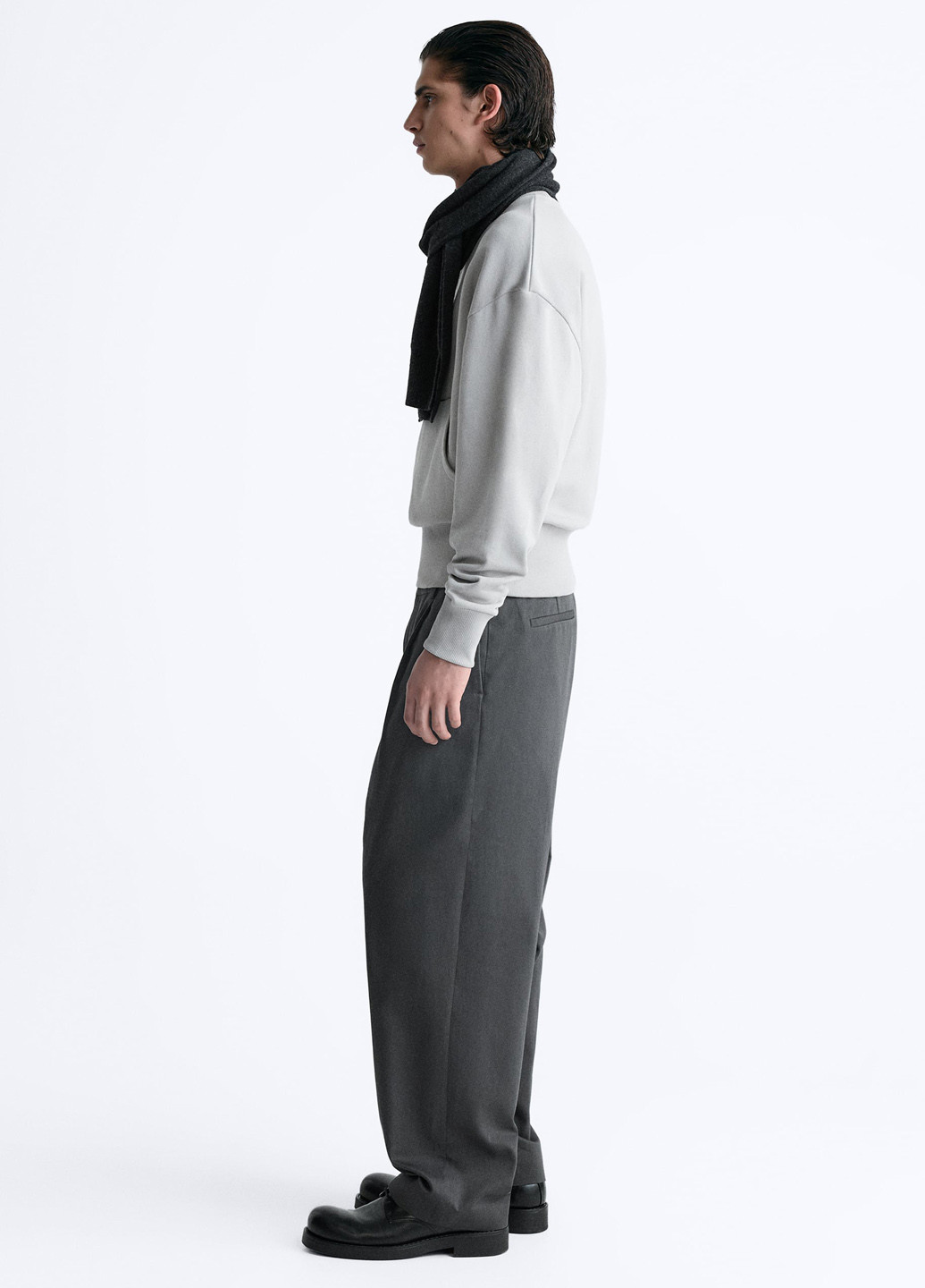 Свитшот Zara - Прямой крой однотонный серый кэжуал, спортивный трикотаж, хлопок - (293365799)