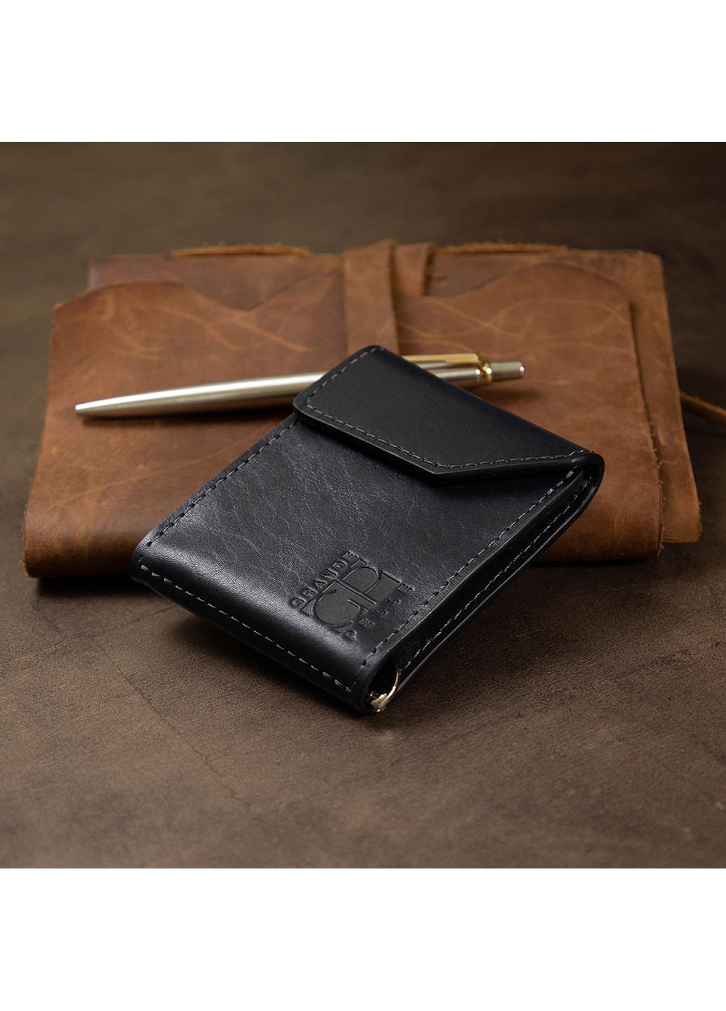 Чоловік шкіряний затиск для грошей 10х8х0,7 см Grande Pelle (250096837)