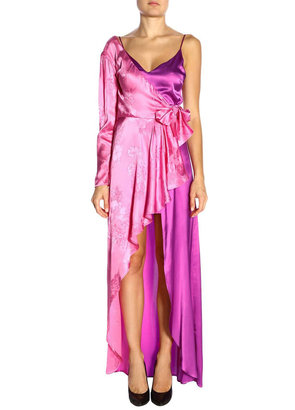 Розовое вечернее платье на запах, со шлейфом Pinko с цветочным принтом