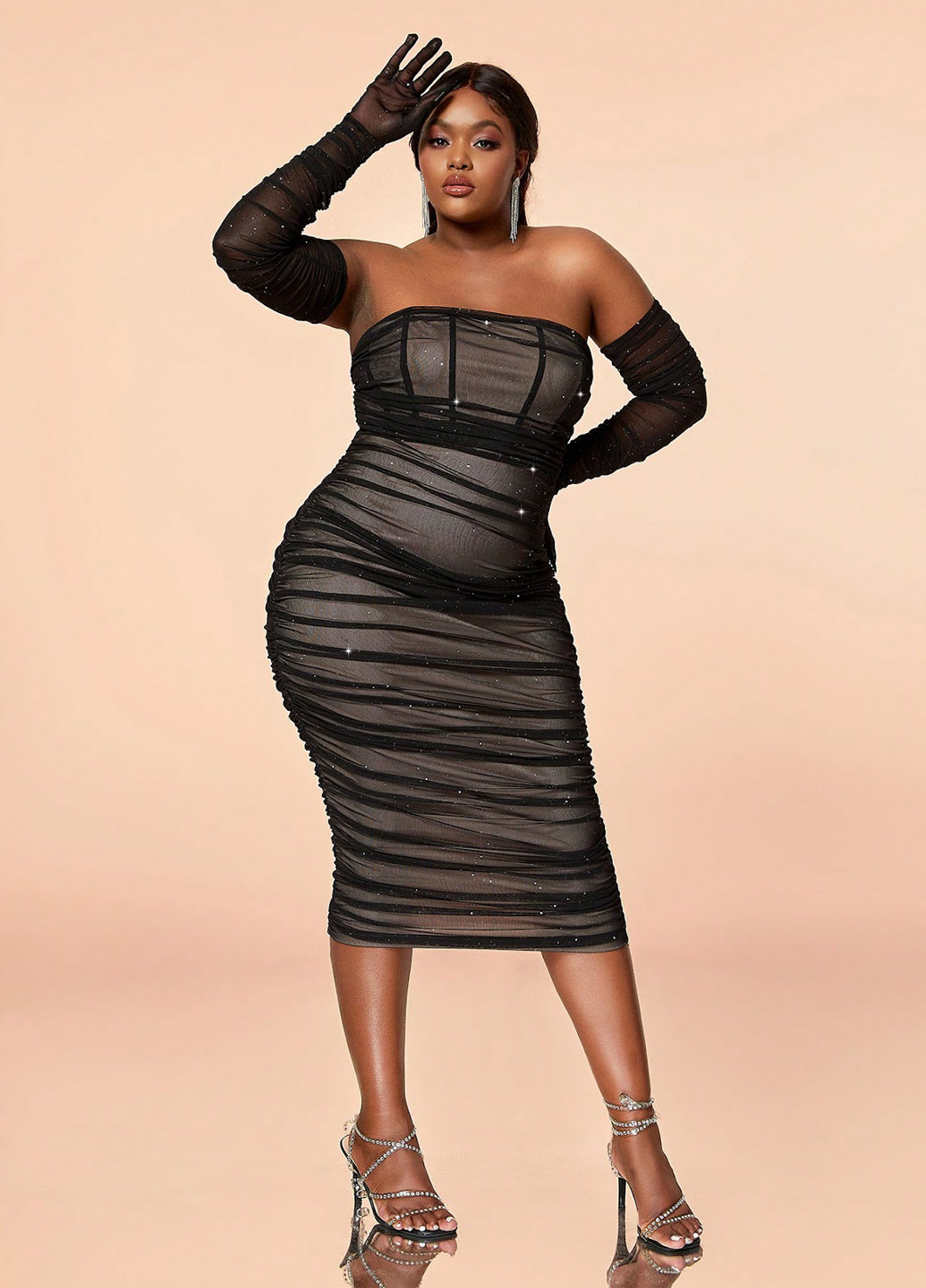 Чорна вечірня сукня з відкритими плечима, з відкритою спиною, бандо SHEIN однотонна