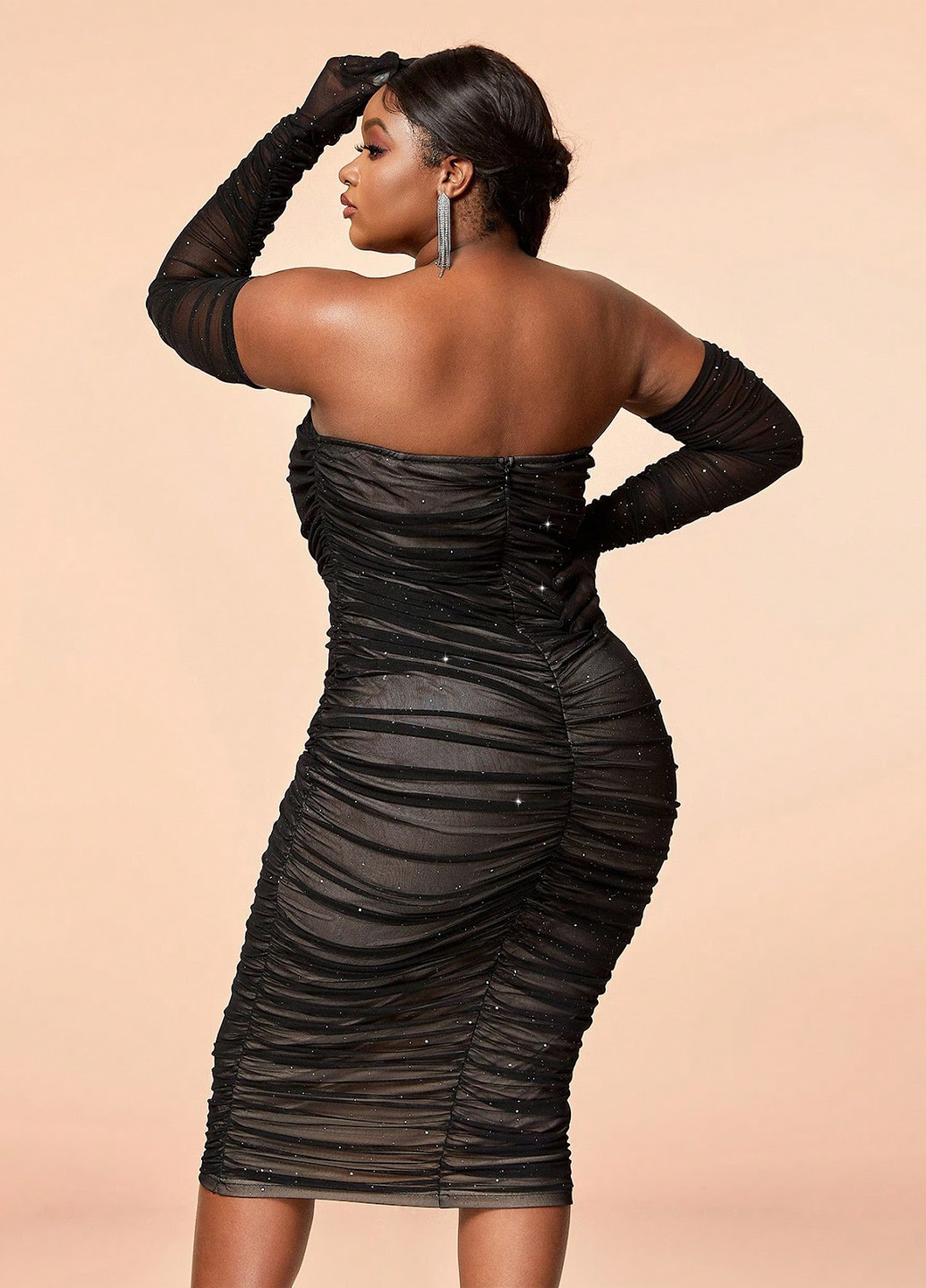 Чорна вечірня сукня з відкритими плечима, з відкритою спиною, бандо SHEIN однотонна