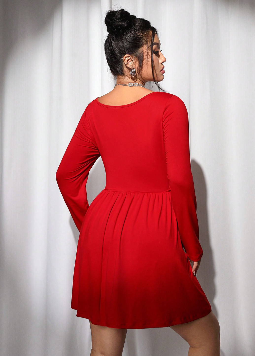 Червона кежуал сукня в стилі армпір, з спідницею-сонце SHEIN однотонна