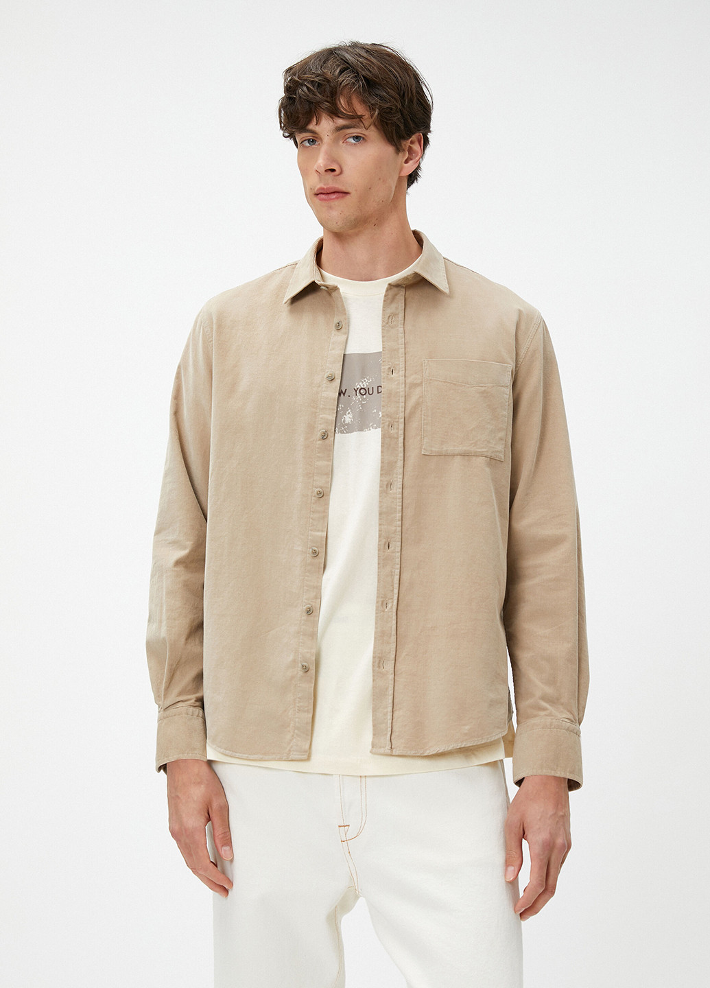 Бежевая кэжуал рубашка однотонная KOTON