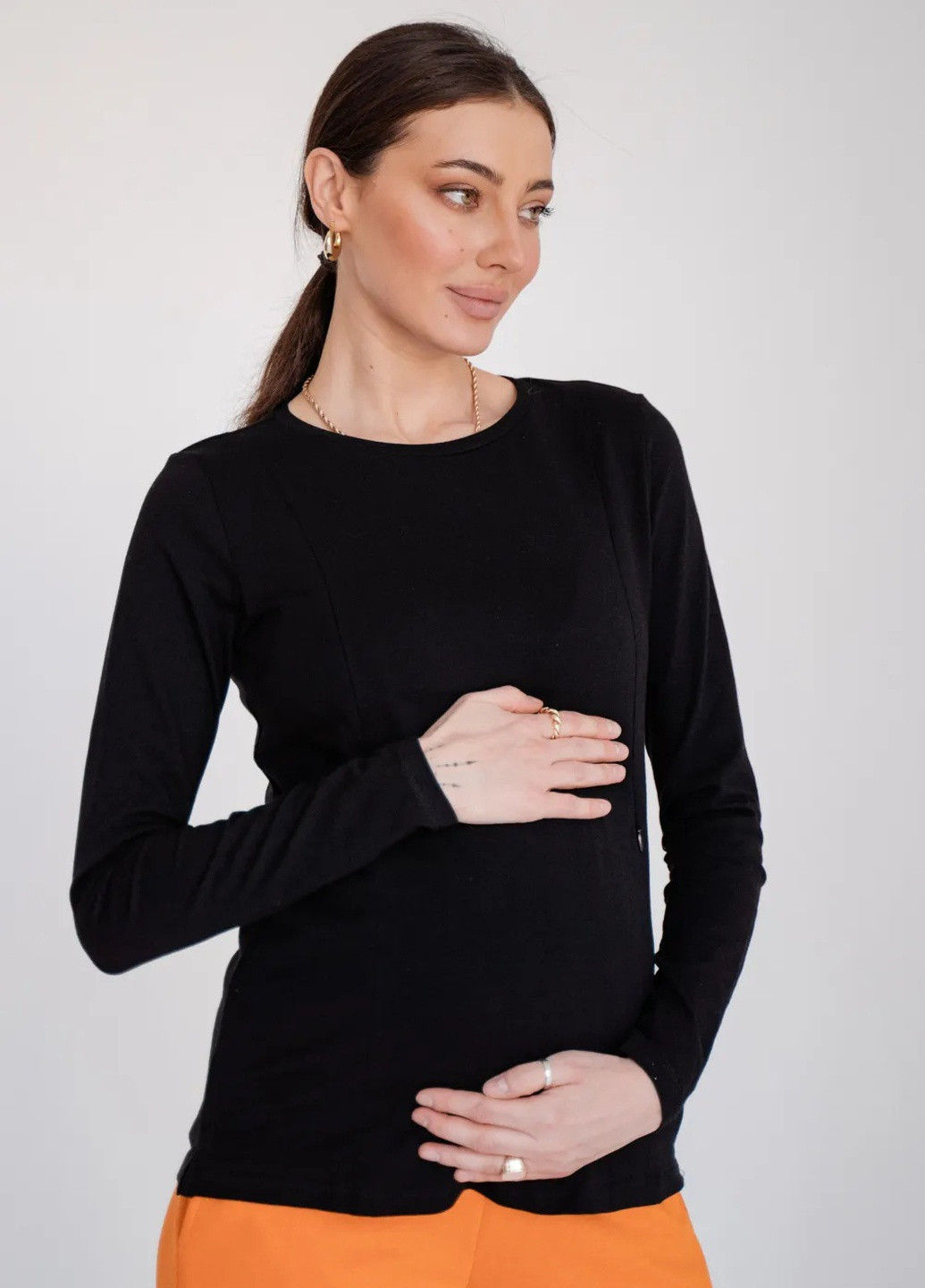 Кофта черная для беременных и кормящих мам с секретом для кормления трикотажная однотонная To Be (252597518)