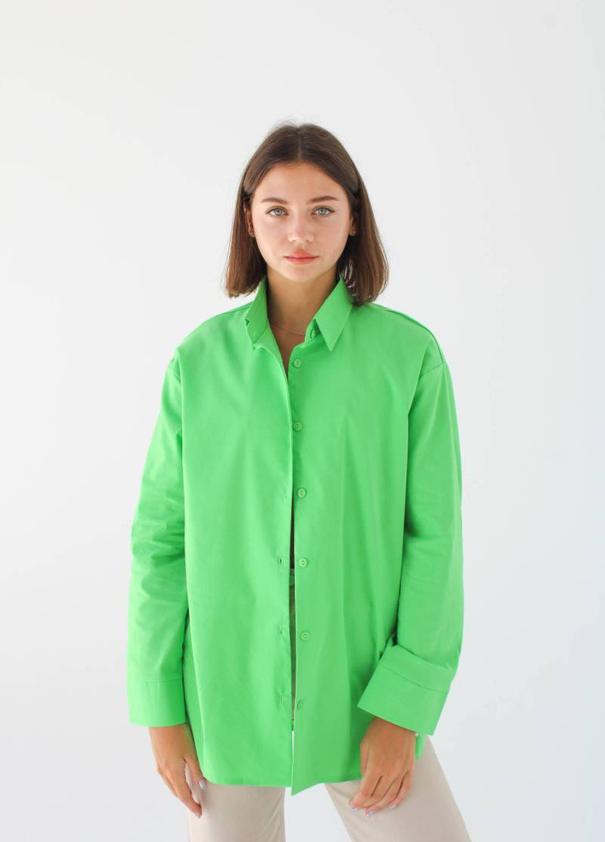 Зеленая классическая рубашка однотонная Ромашка