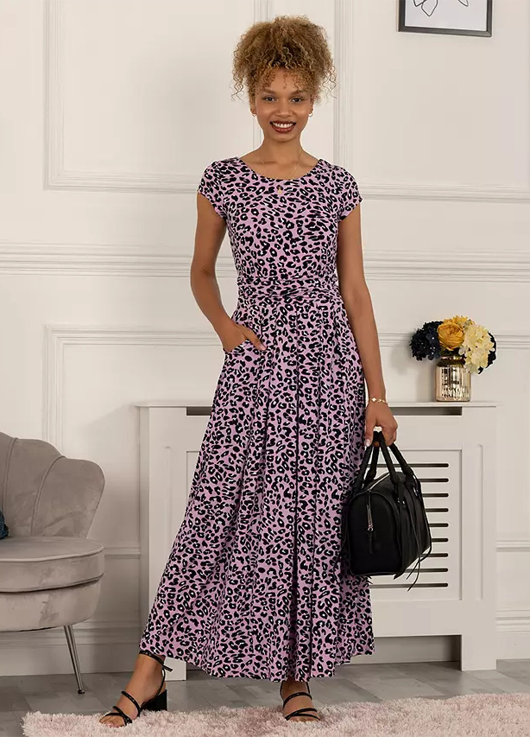 Розово-коричневое кэжуал платье клеш Jolie Moi леопардовый