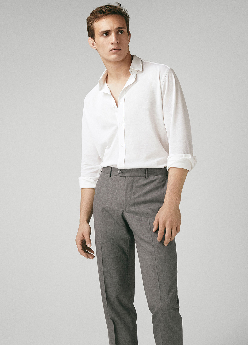 Белая кэжуал рубашка однотонная Massimo Dutti