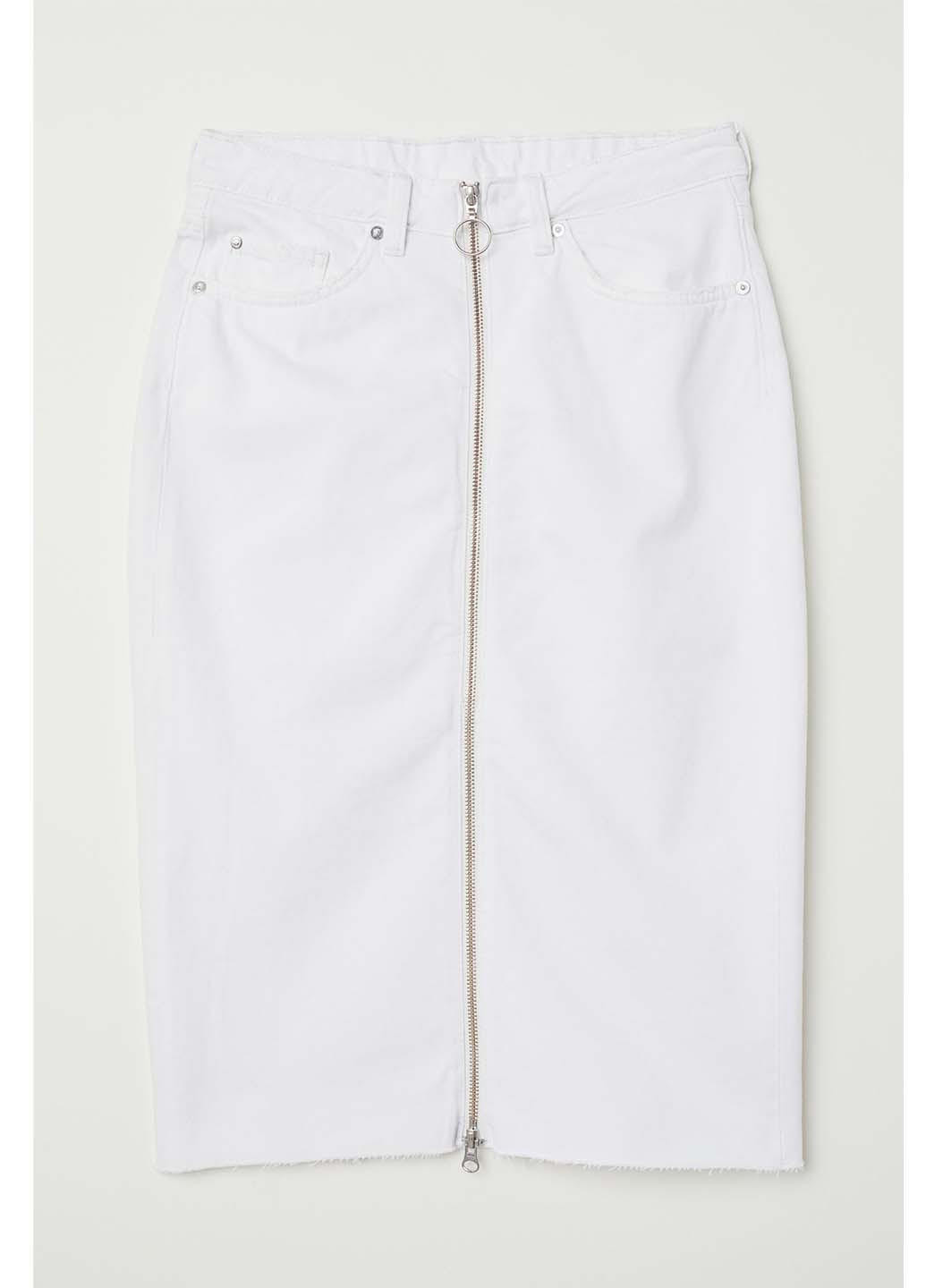 Белая джинсовая, кэжуал однотонная юбка H&M карандаш