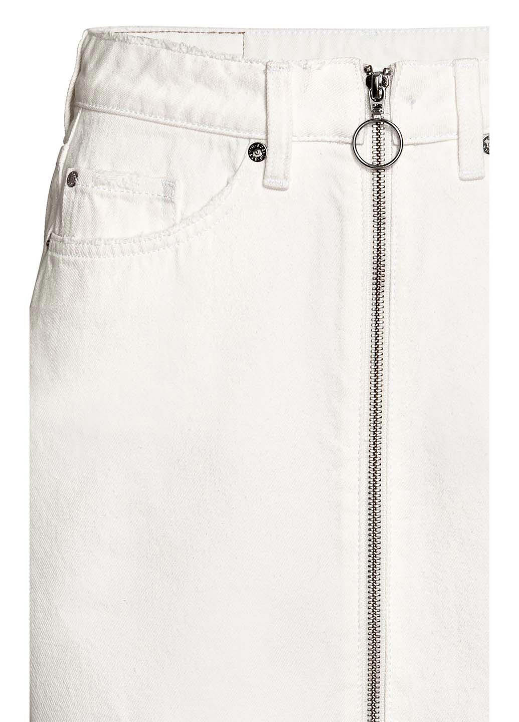 Белая джинсовая, кэжуал однотонная юбка H&M карандаш