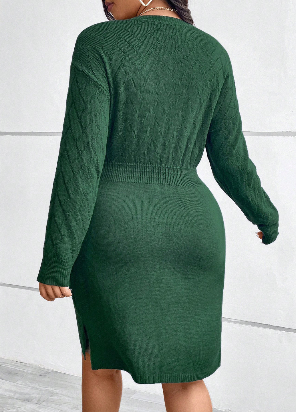 Темно-зеленое кэжуал платье платье-свитер SHEIN однотонное