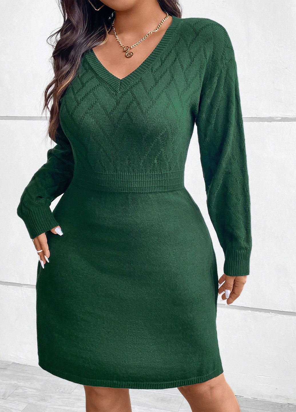 Темно-зеленое кэжуал платье платье-свитер SHEIN однотонное