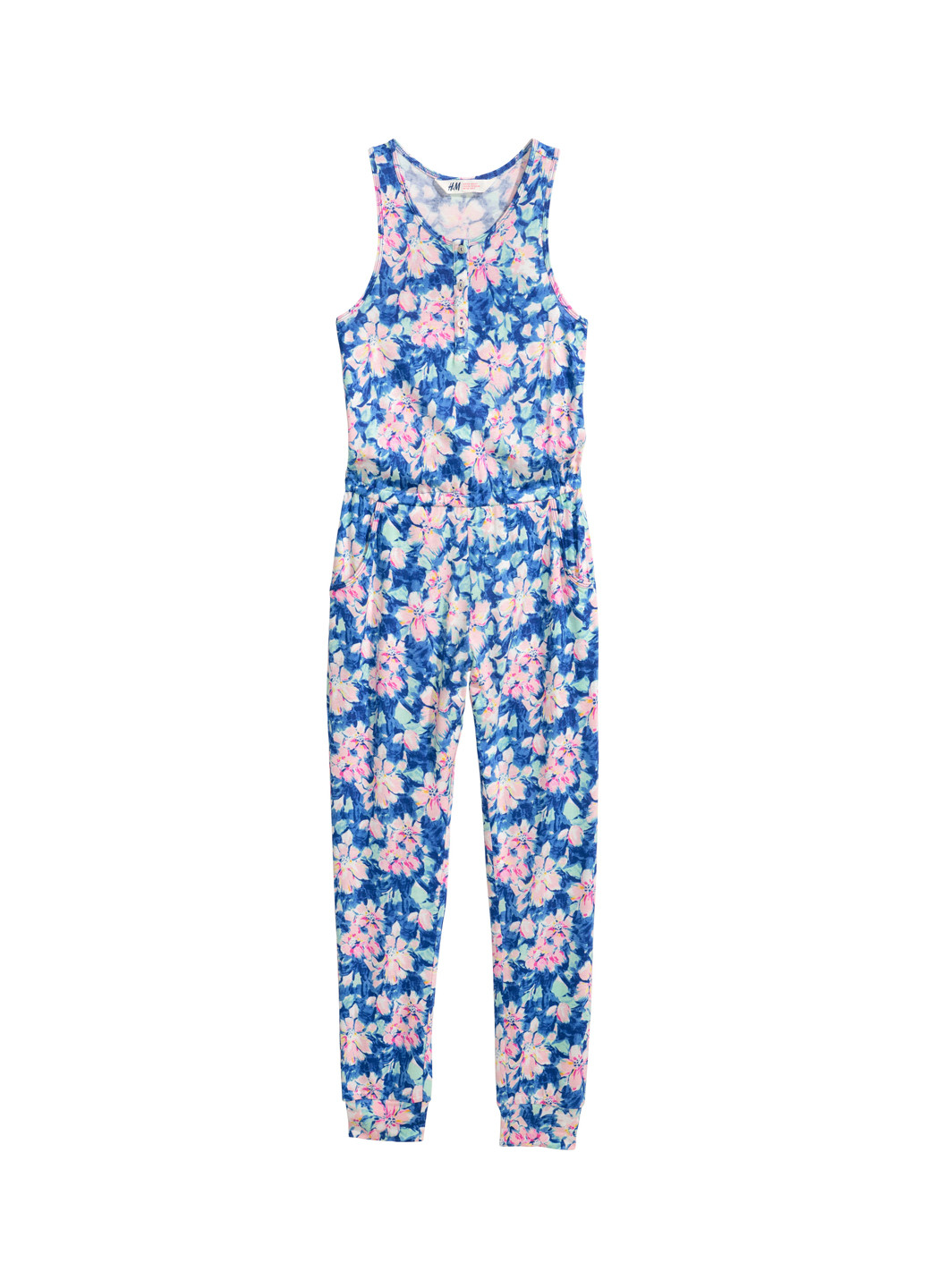Комбинезон H&M комбинезон-брюки цветочный синий кэжуал вискоза