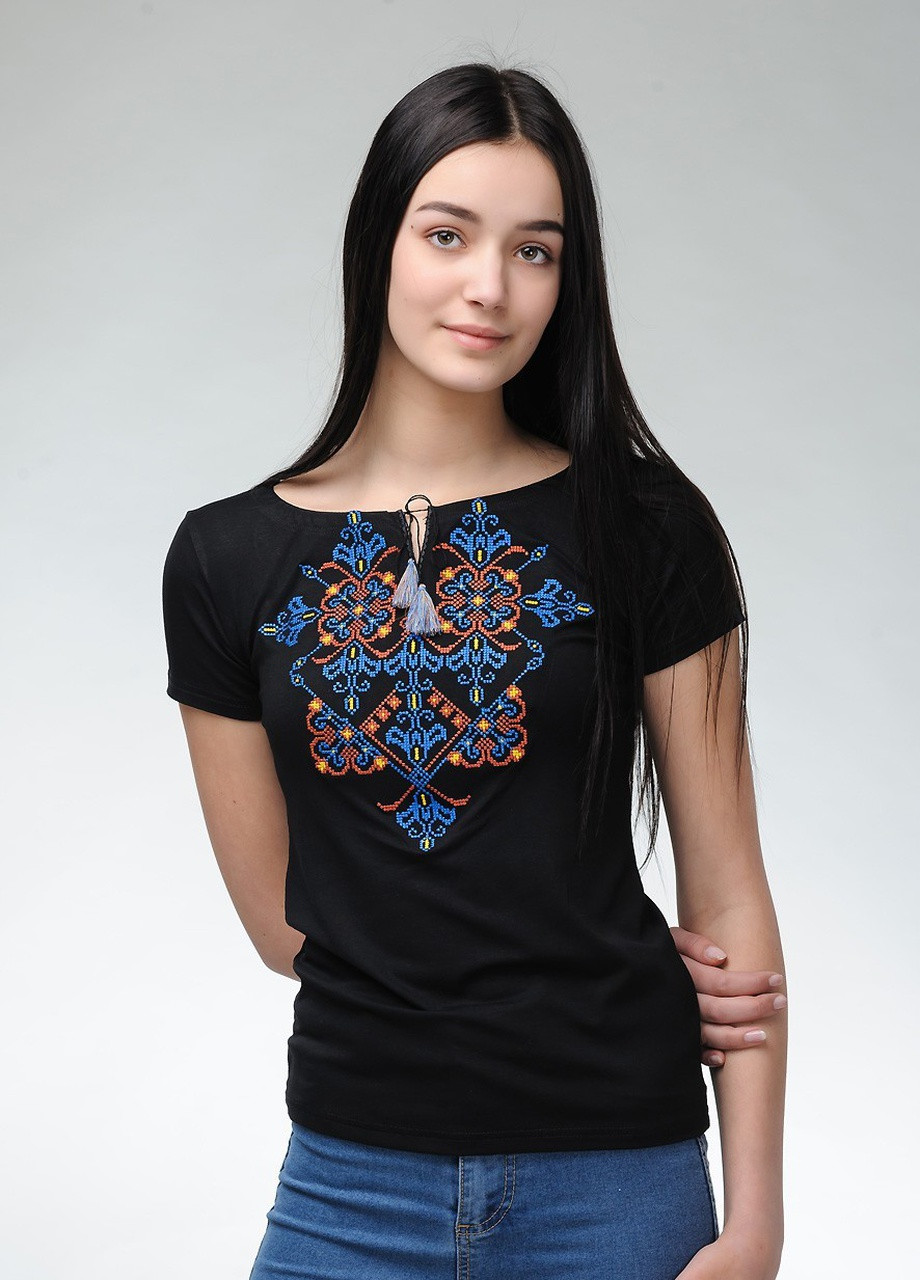 Женская вышитая футболка Элегия черная Melanika (250206191)