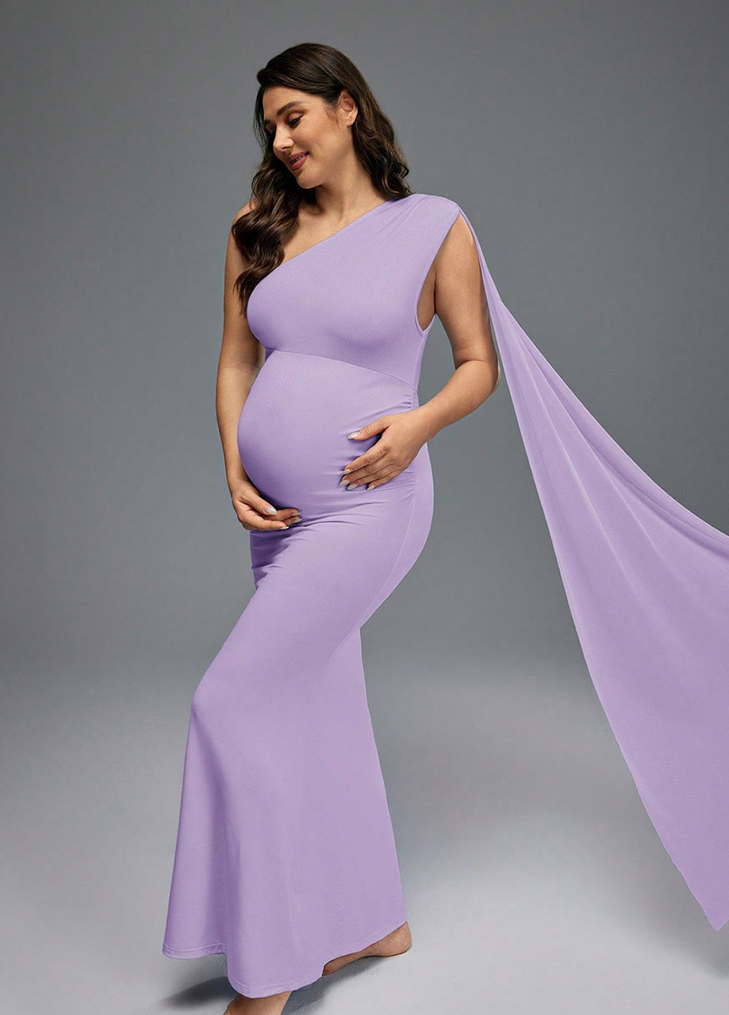 Бузкова вечірня сукня для вагітних на одне плече SHEIN однотонна