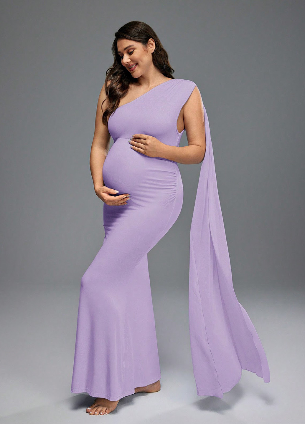 Бузкова вечірня сукня для вагітних на одне плече SHEIN однотонна