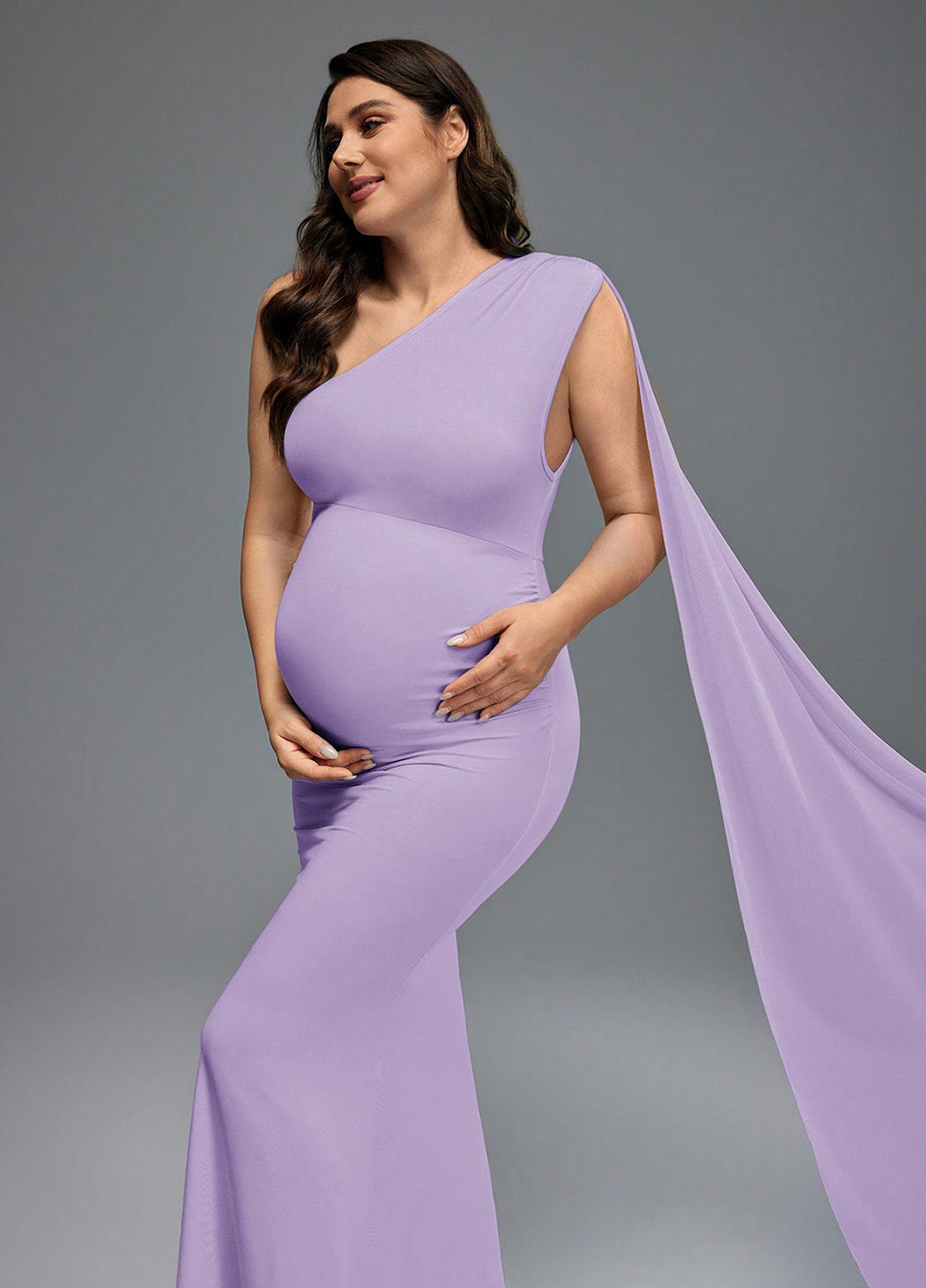 Бузкова вечірня сукня для вагітних на одне плече SHEIN однотонна