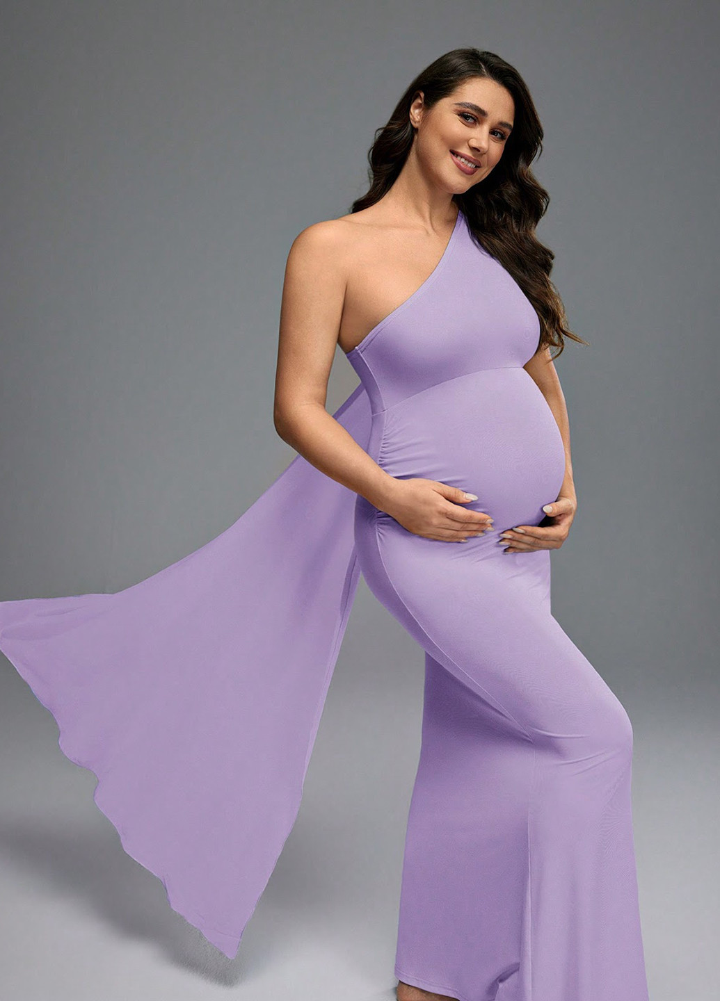 Бузкова вечірня сукня для вагітних на одне плече SHEIN однотонна