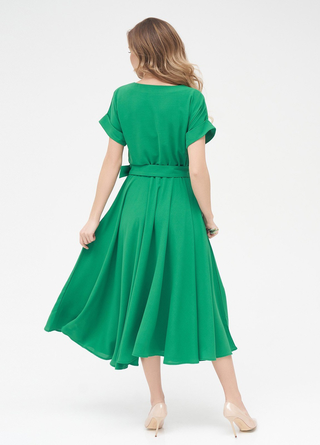Зеленое повседневный платье клеш ISSA PLUS однотонное
