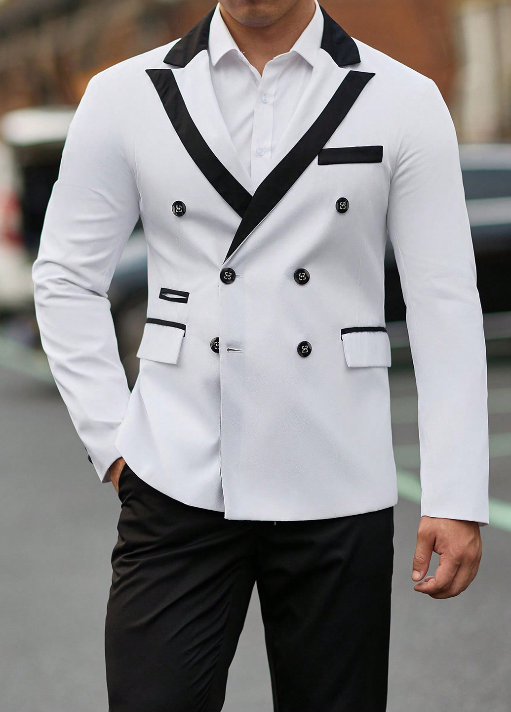 Чорно-білий демісезонний костюм (піджак, штани) брючний SHEIN