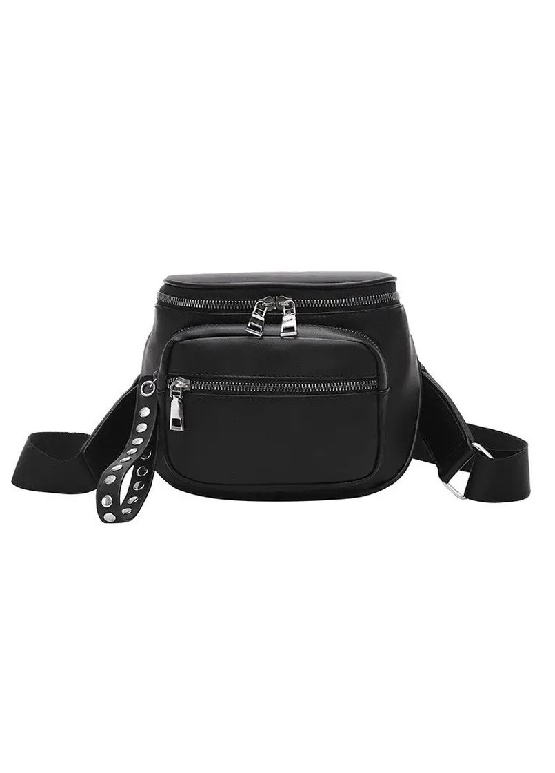 Женская классическая круглая сумка кросс-боди на широком ремне через плечо на три отдела черная No Brand (252971286)