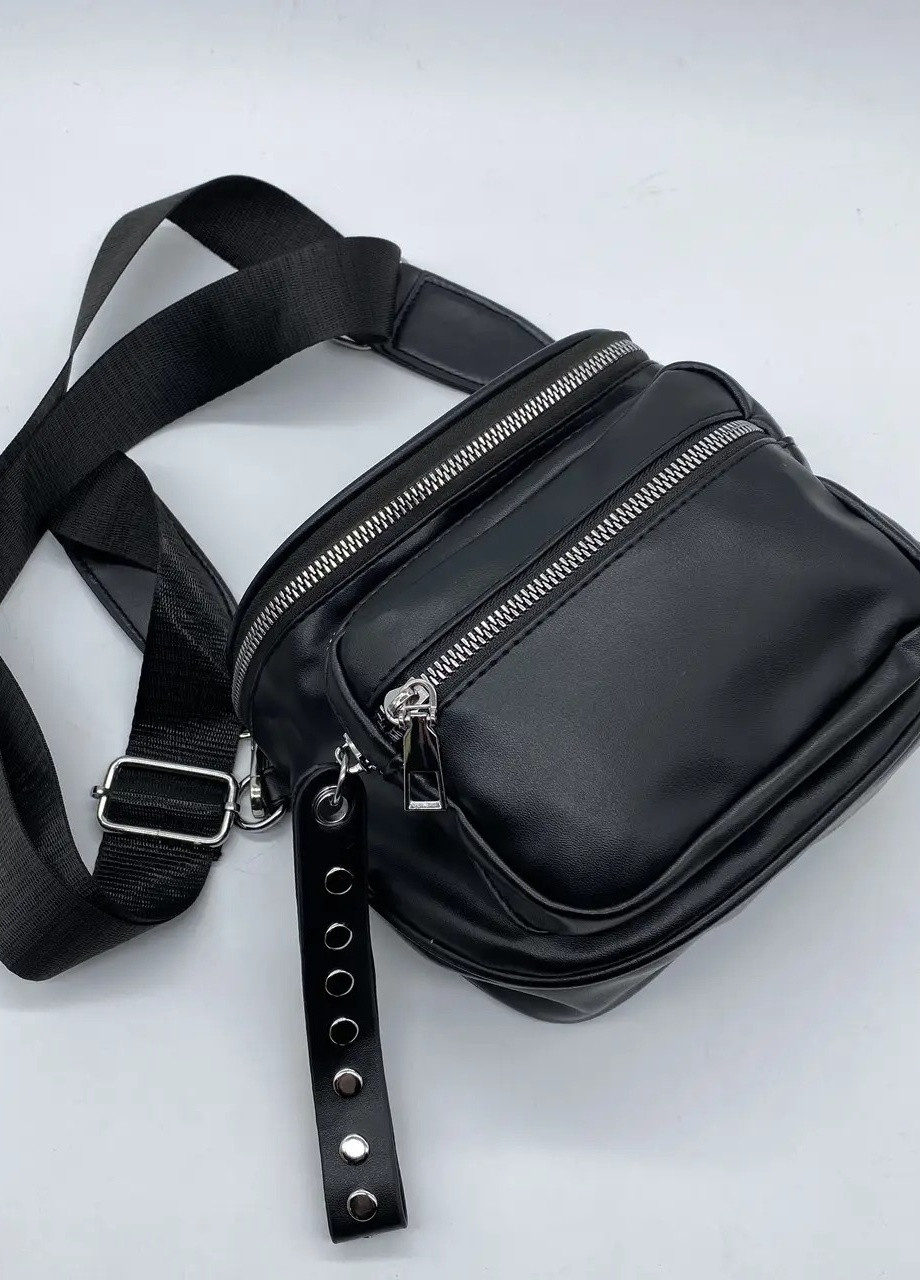 Женская классическая круглая сумка кросс-боди на широком ремне через плечо на три отдела черная No Brand (252971286)