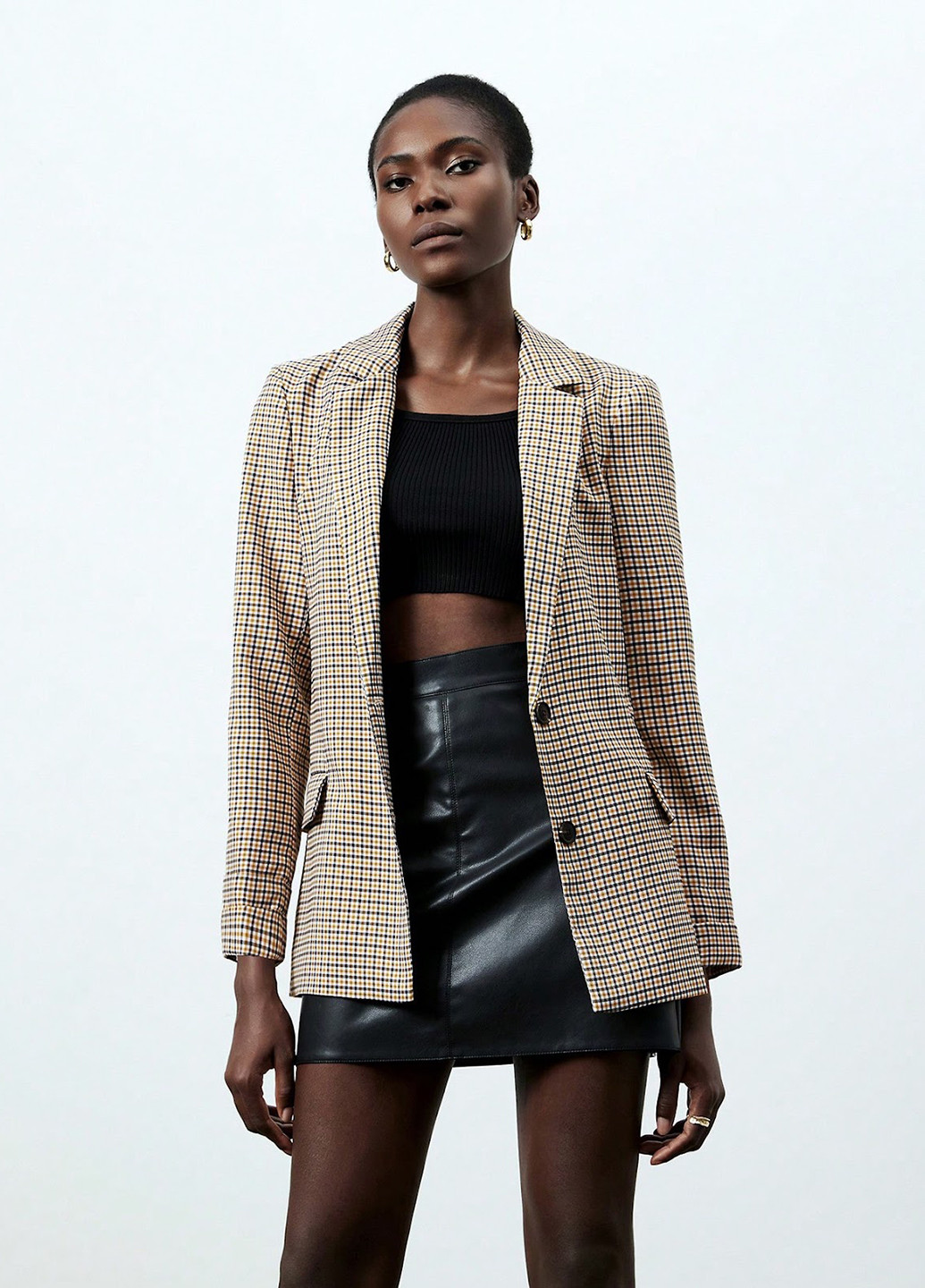 Темно-бежевый женский жакет SHEIN в клеточку - демисезонный