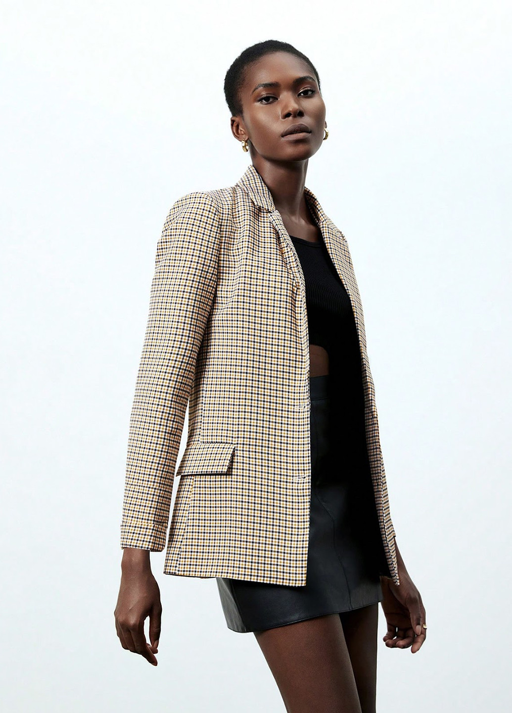 Темно-бежевый женский жакет SHEIN в клеточку - демисезонный