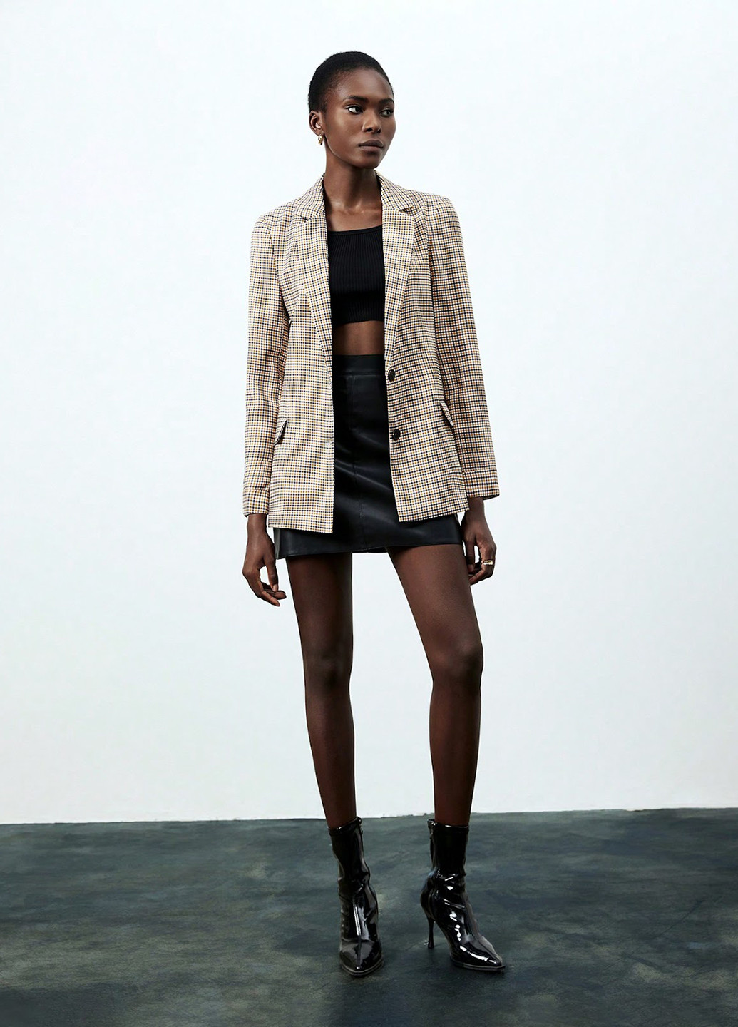 Темно-бежевый женский жакет SHEIN в клеточку - демисезонный