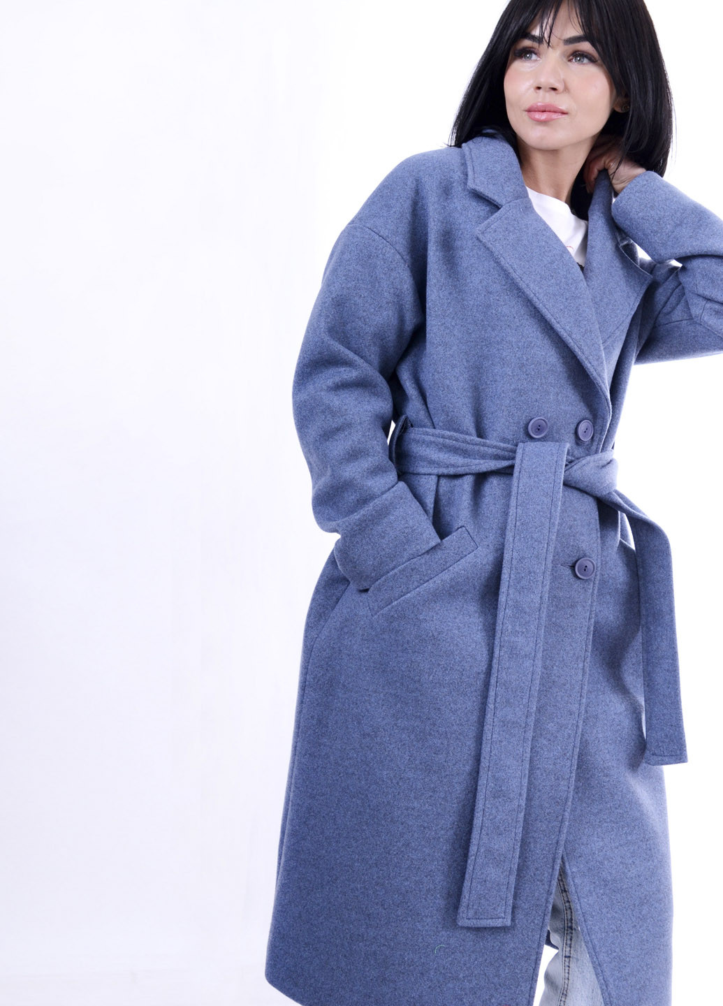 Серо-синее демисезонное Женское пальто оверсайз оверсайз Luxik