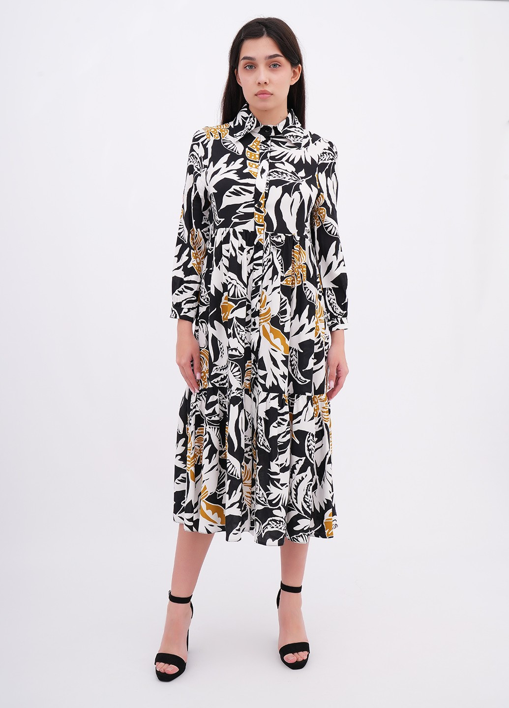 Чорна кежуал сукня сукня-сорочка EQUILIBRI з малюнком