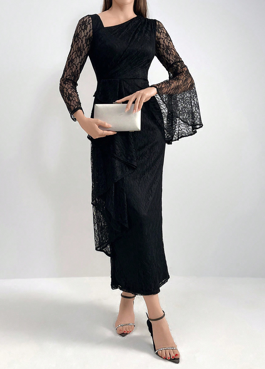 Черное вечернее платье футляр SHEIN однотонное