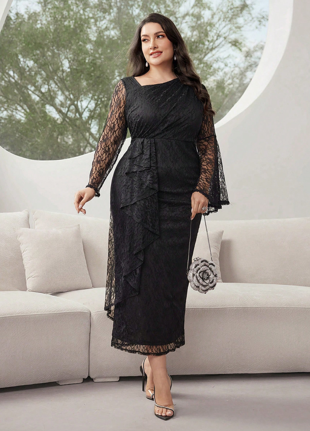 Черное вечернее платье футляр SHEIN однотонное