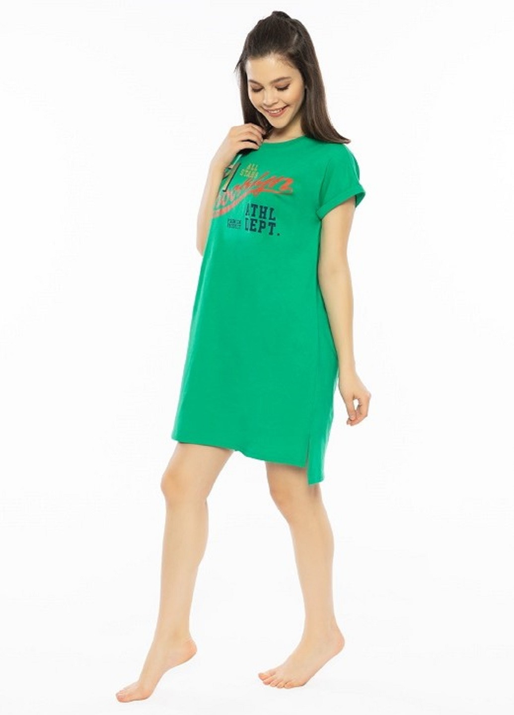 Зеленое домашнее платье-футболка Vienetta (219725089)