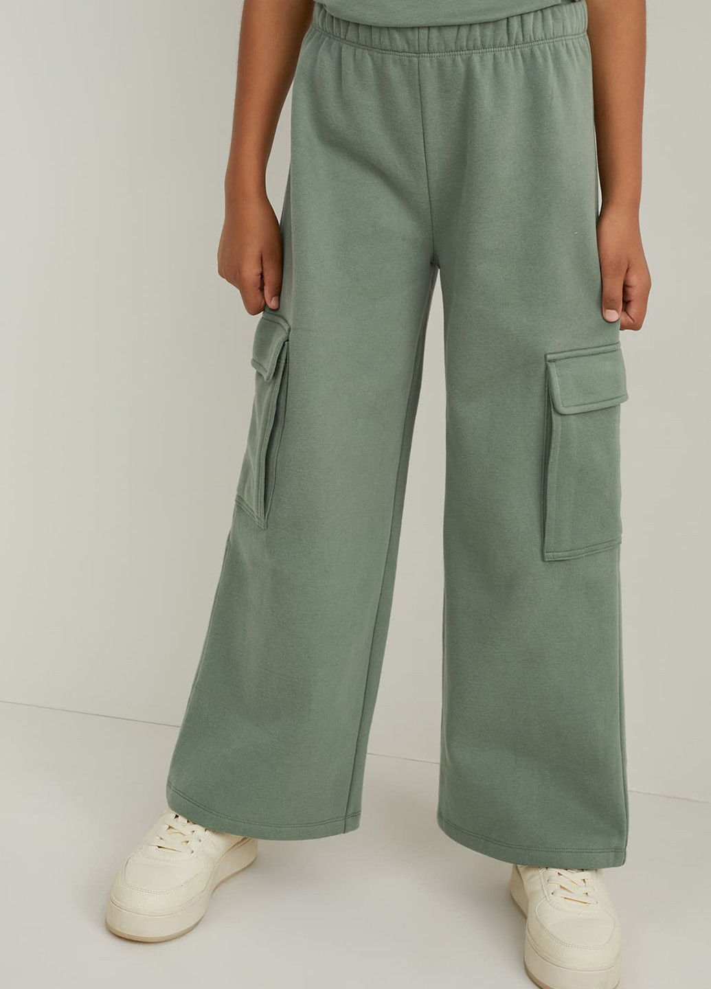 Серо-зеленые кэжуал демисезонные карго, прямые брюки C&A