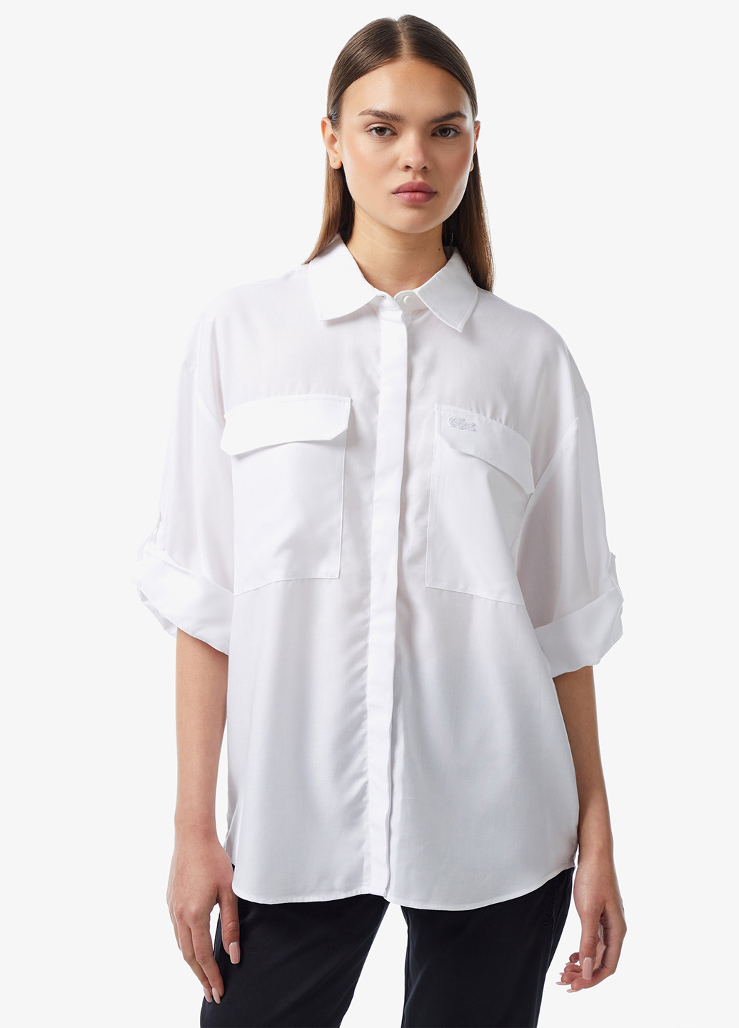 Белая классическая рубашка однотонная Lacoste