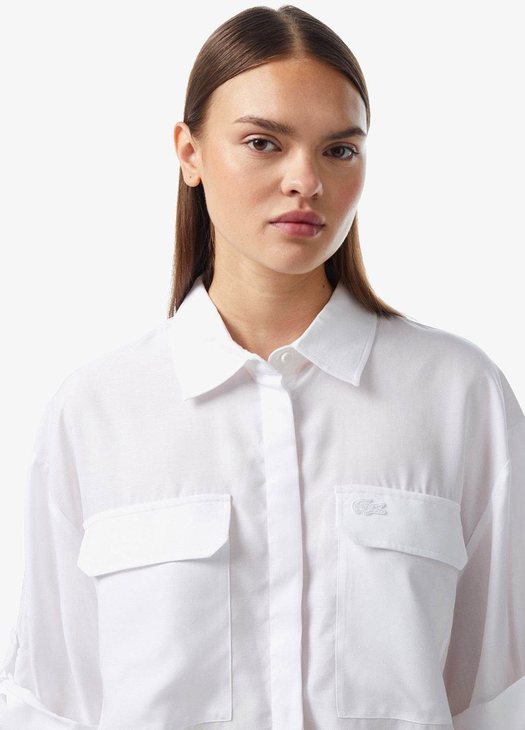 Белая классическая рубашка однотонная Lacoste