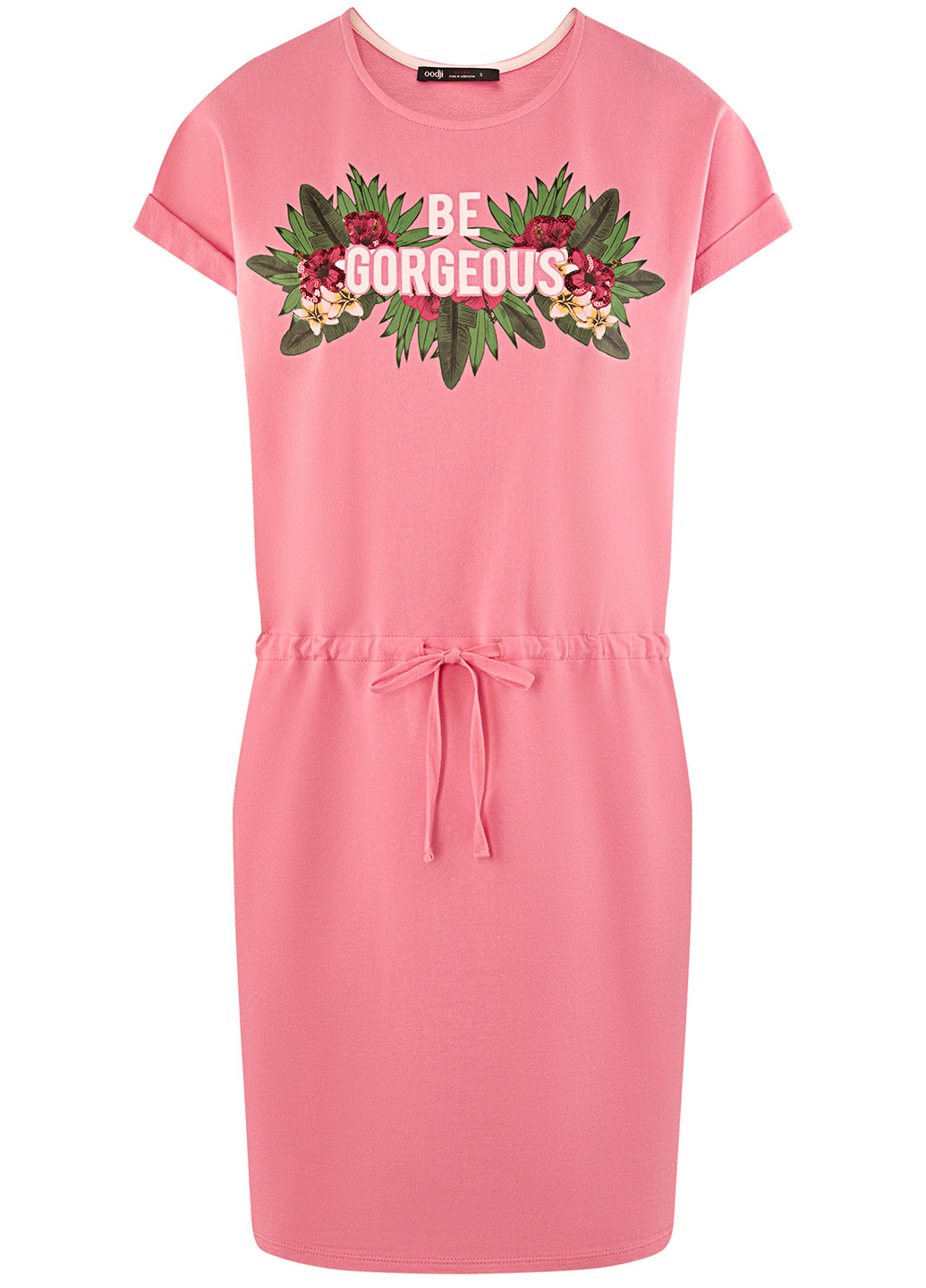 Рожева кежуал сукня сукня-футболка Oodji з квітковим принтом