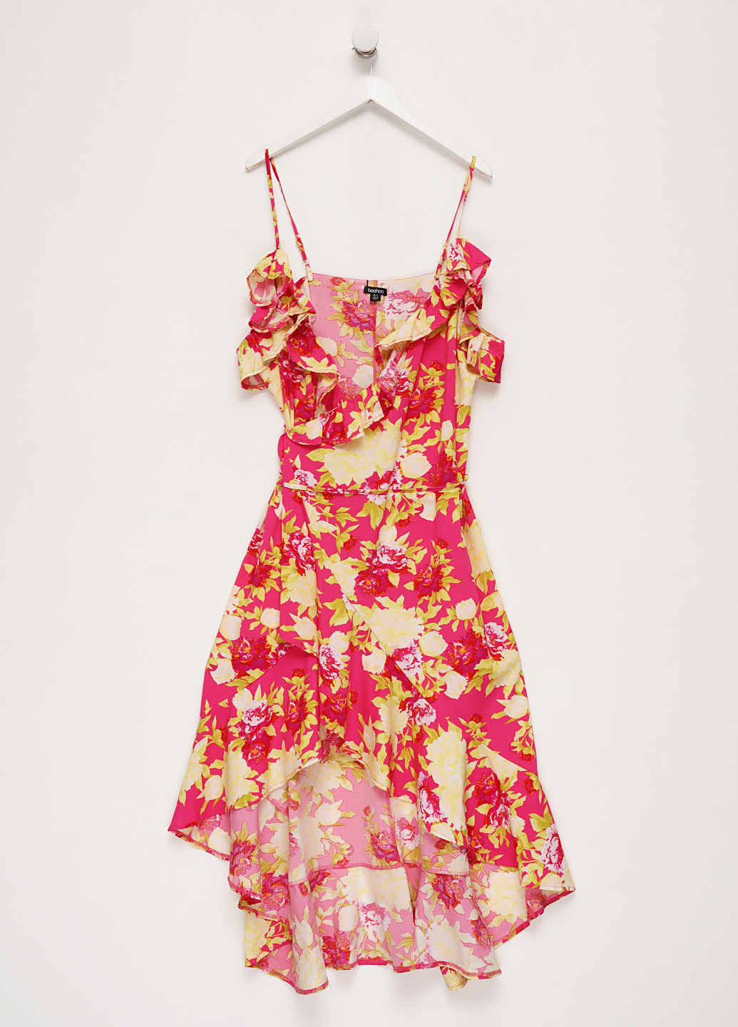 Комбинированное кэжуал платье на запах Boohoo с цветочным принтом